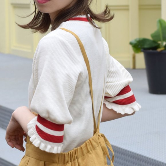 (sold) W Closet Ribbed Knit Top with Frills (ライン入りリブニット) - Picture 4 of 6